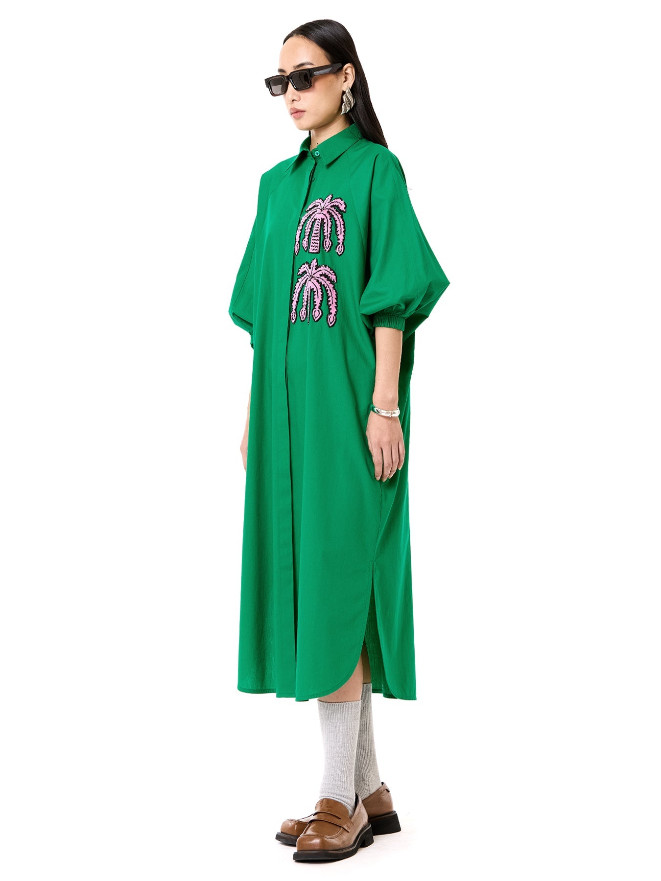 Embroidered Wing Shirt Dress