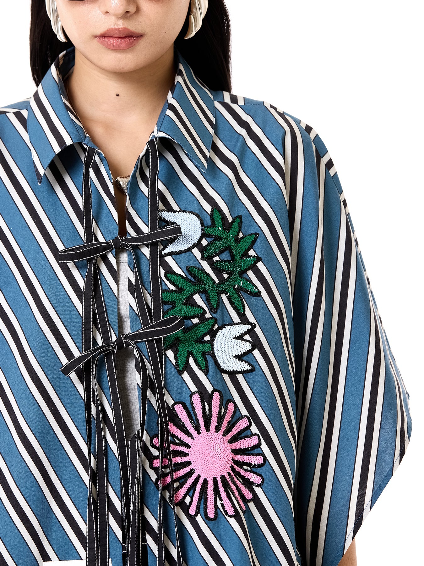 Embroidered Kaftan Tie-up Shirt