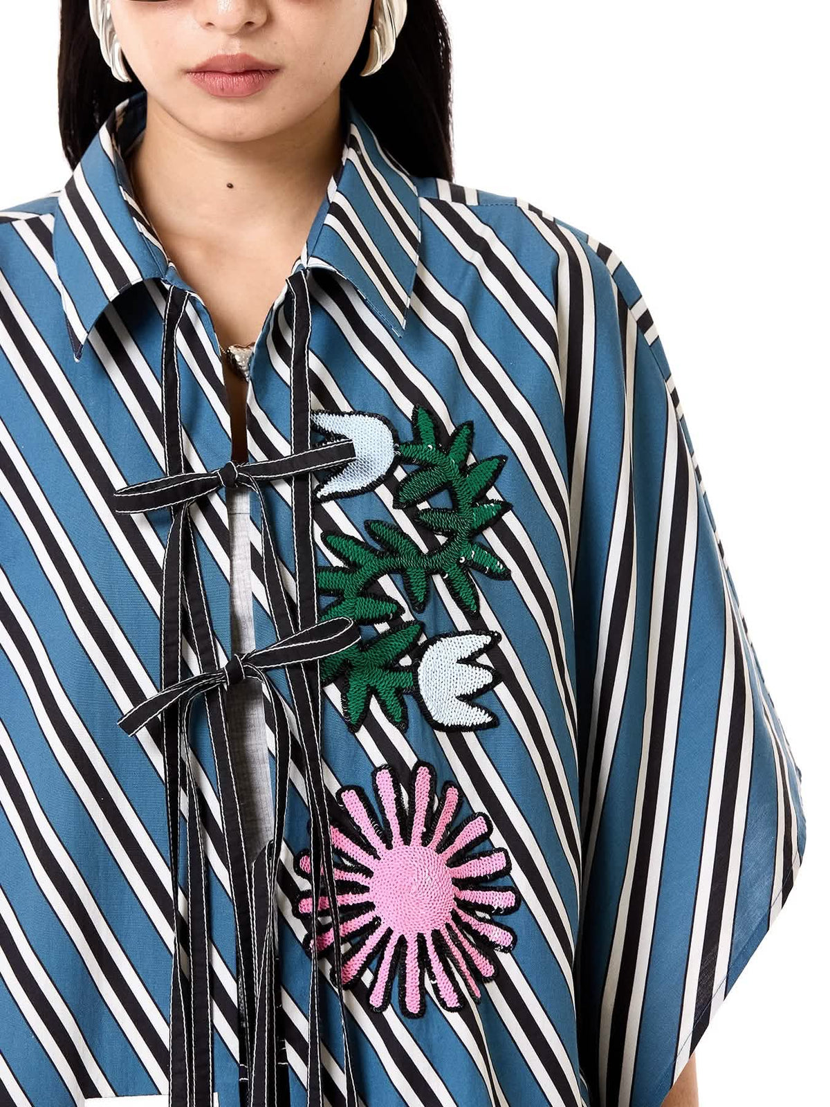 Embroidered Kaftan Tie-up Shirt