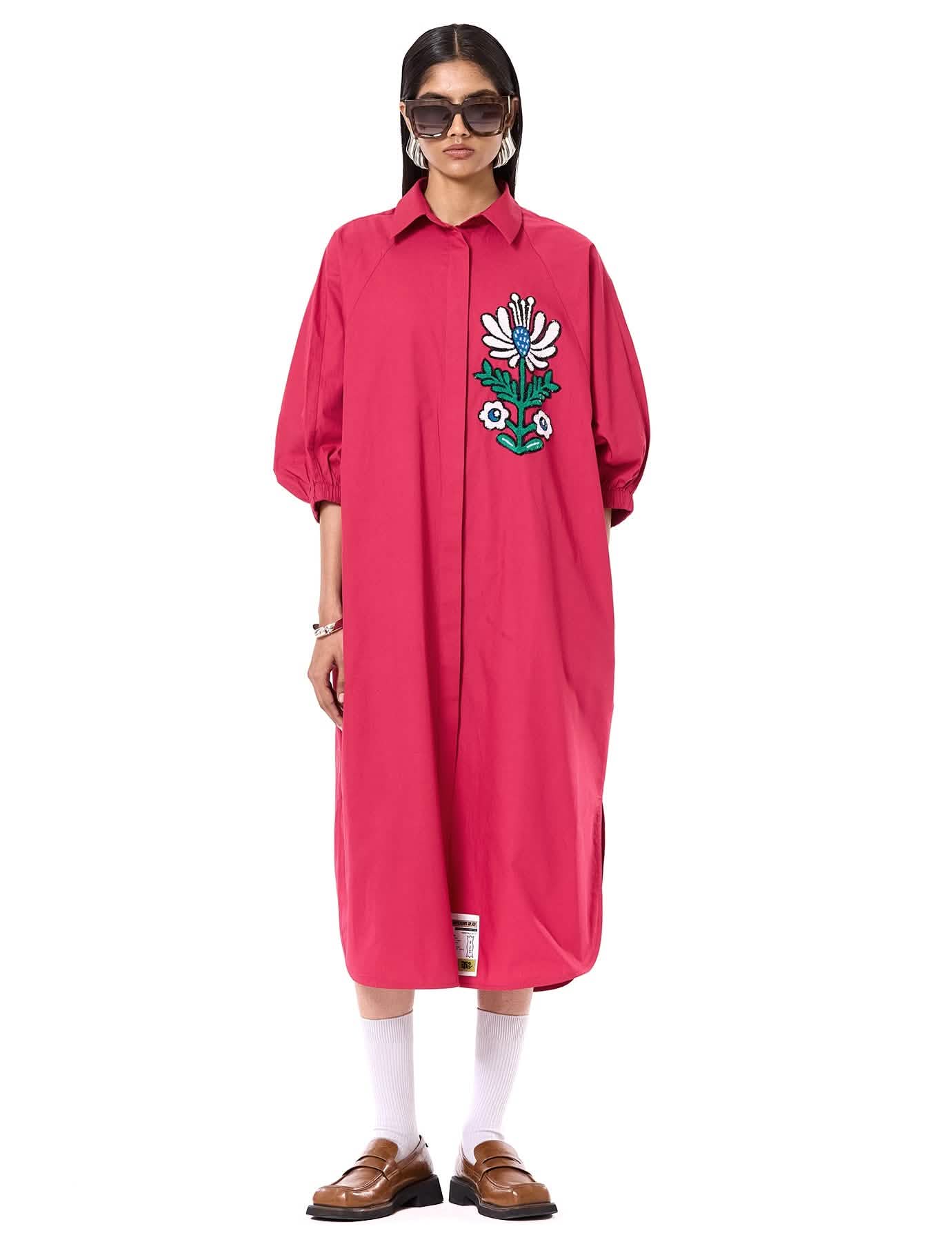 Embroidered Wing Shirt Dress