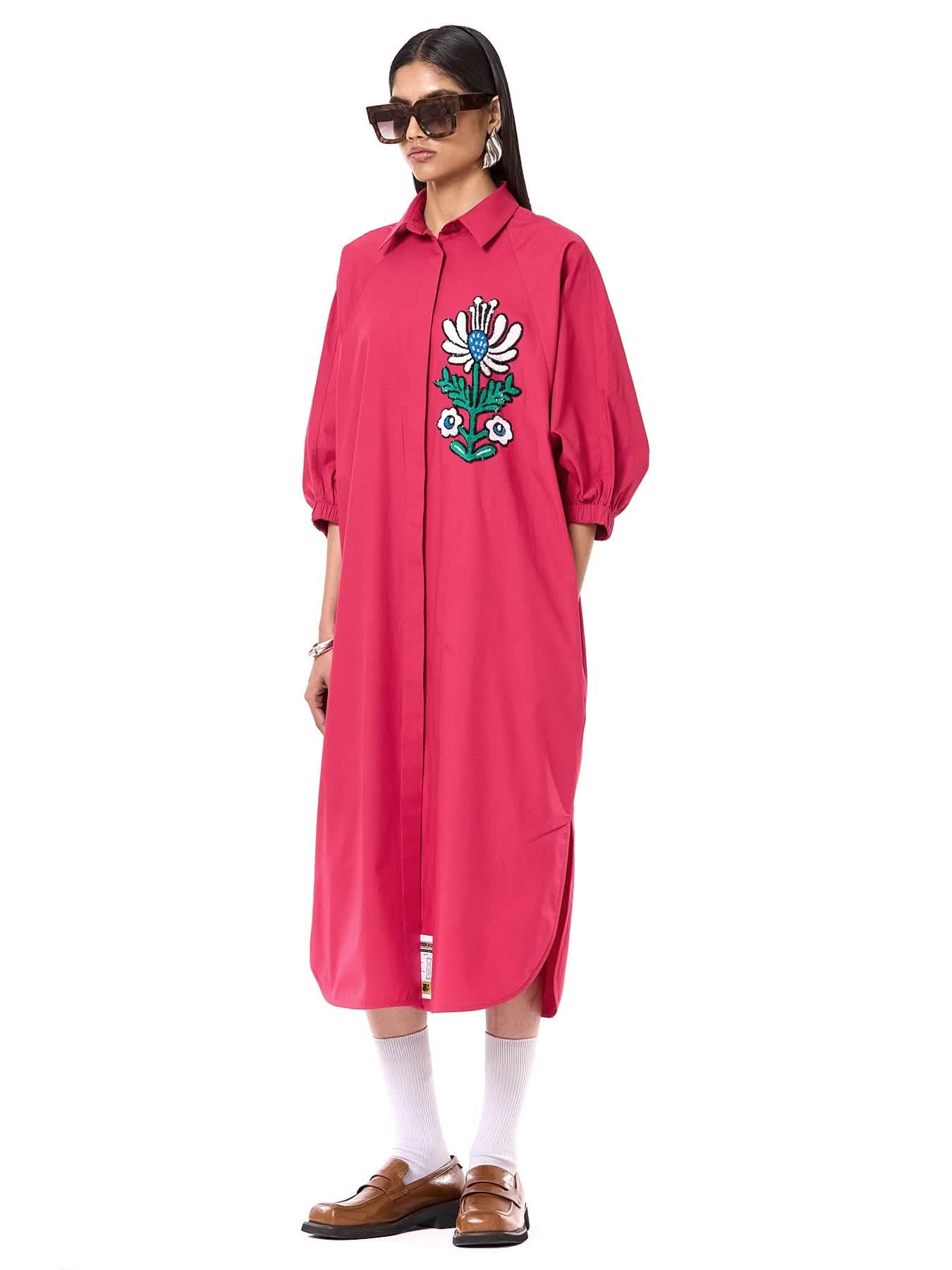 Embroidered Wing Shirt Dress