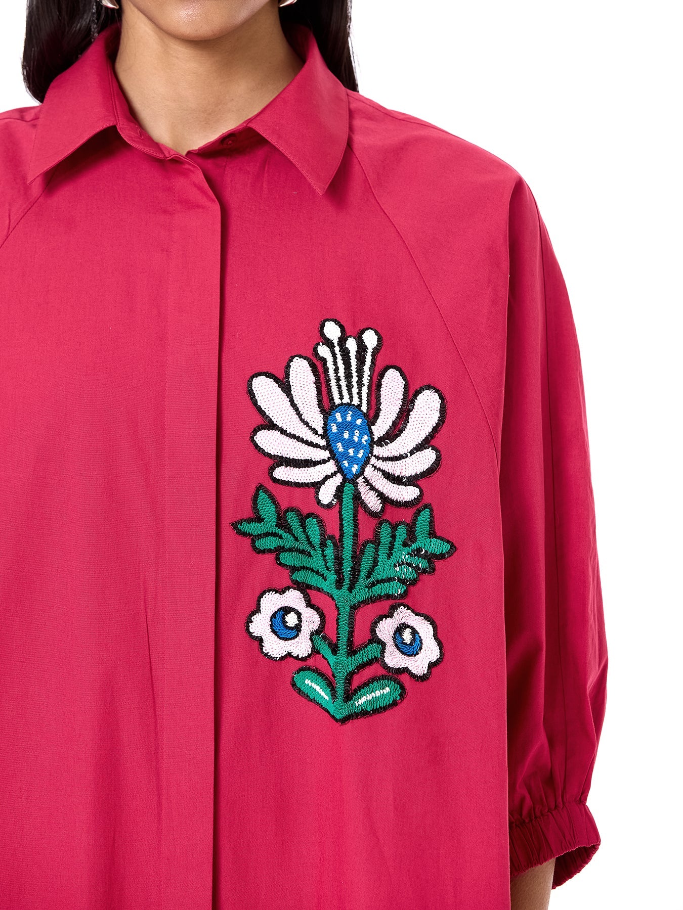 Embroidered Wing Shirt Dress