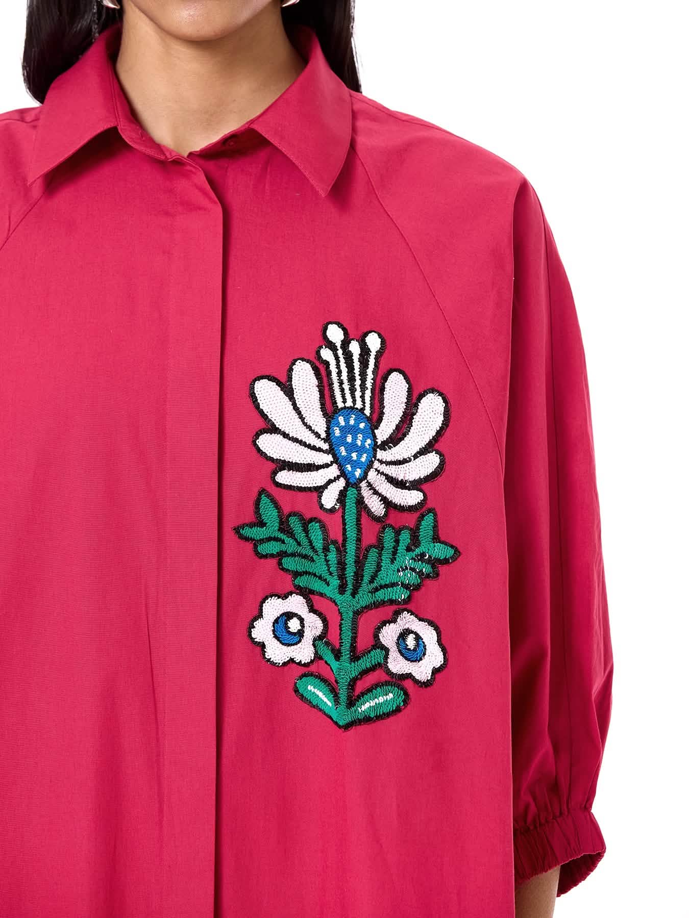 Embroidered Wing Shirt Dress
