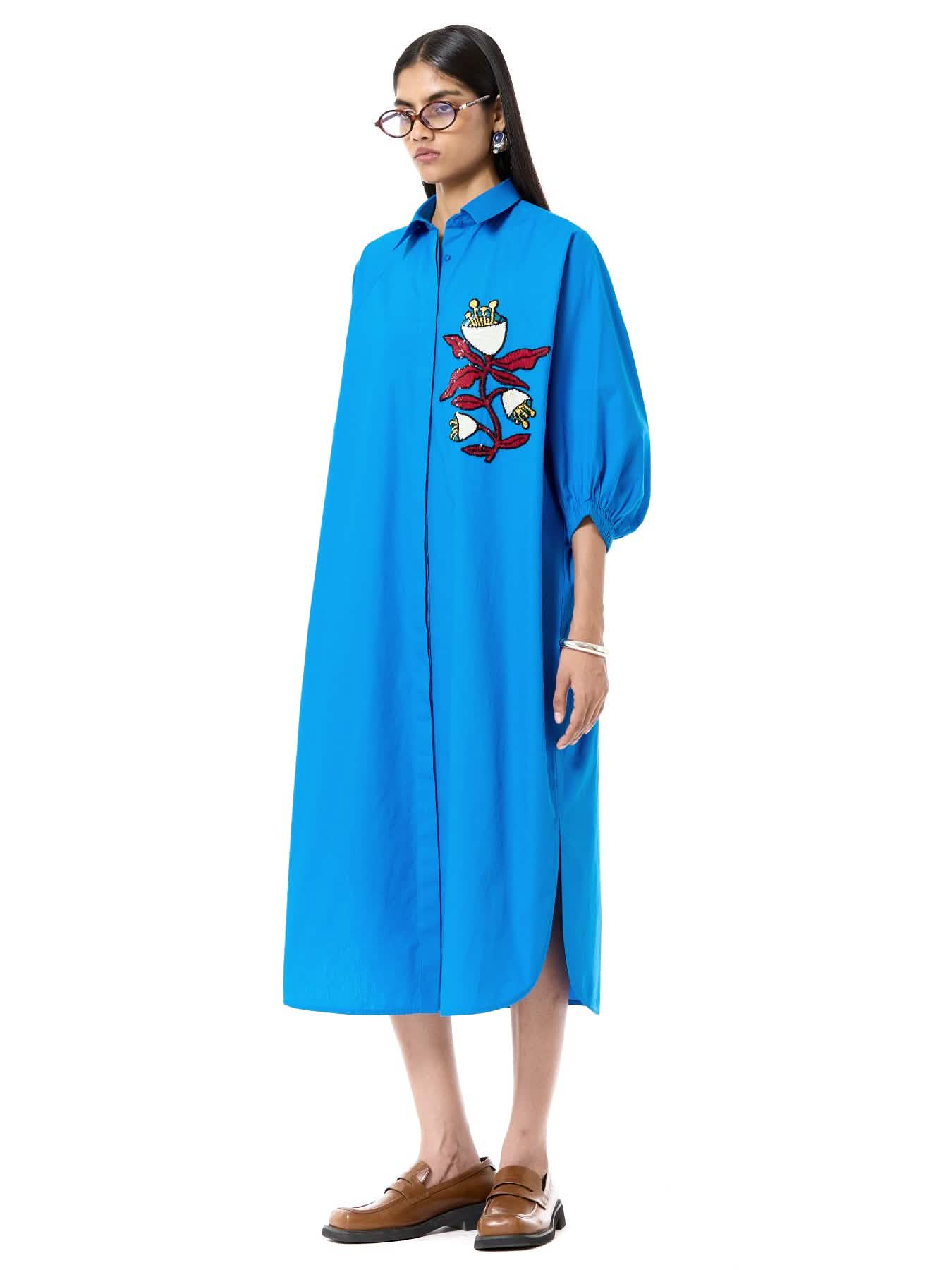 Embroidered Wing Shirt Dress