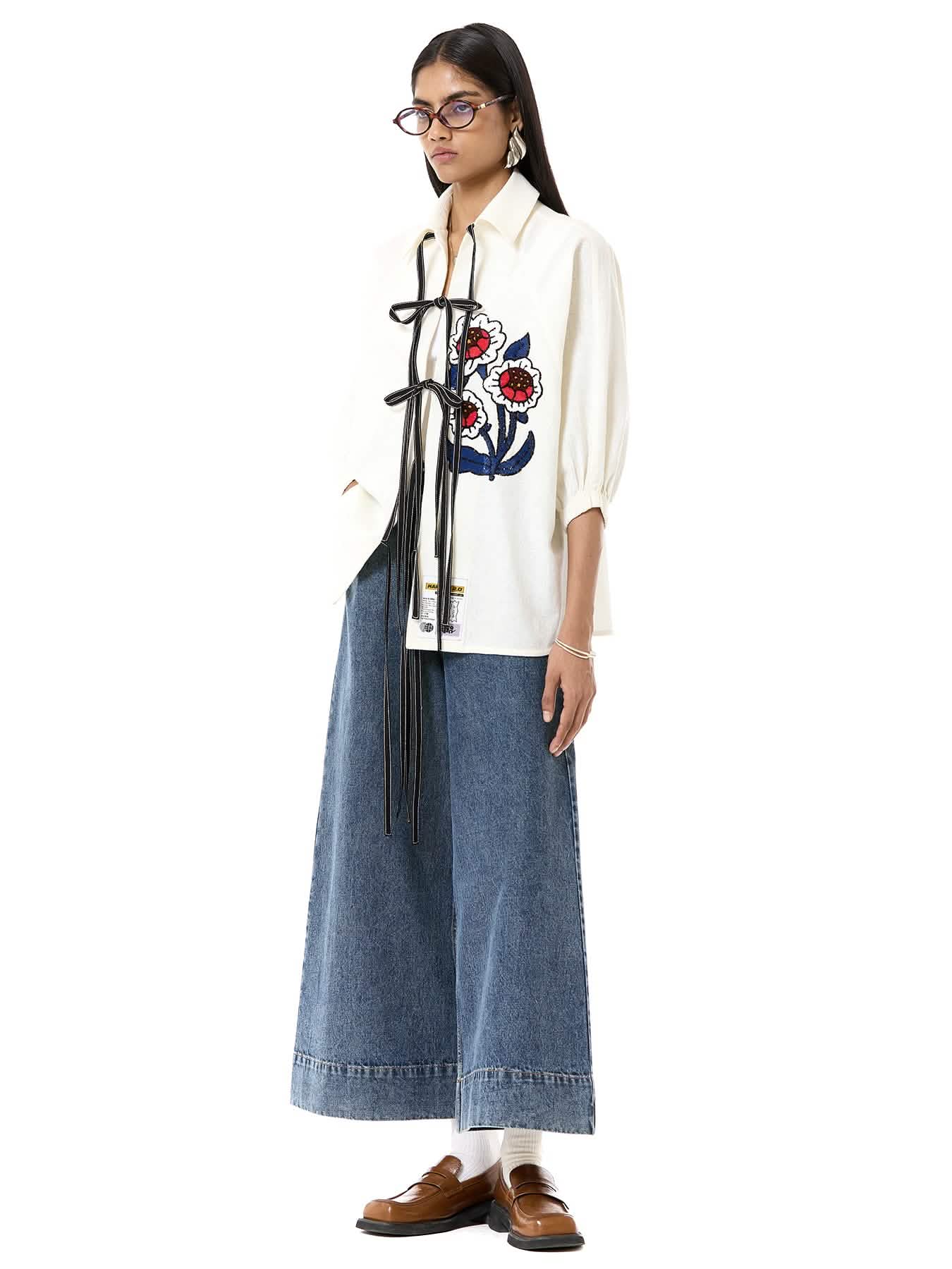 Embroidered Wing Tie-up Shirt