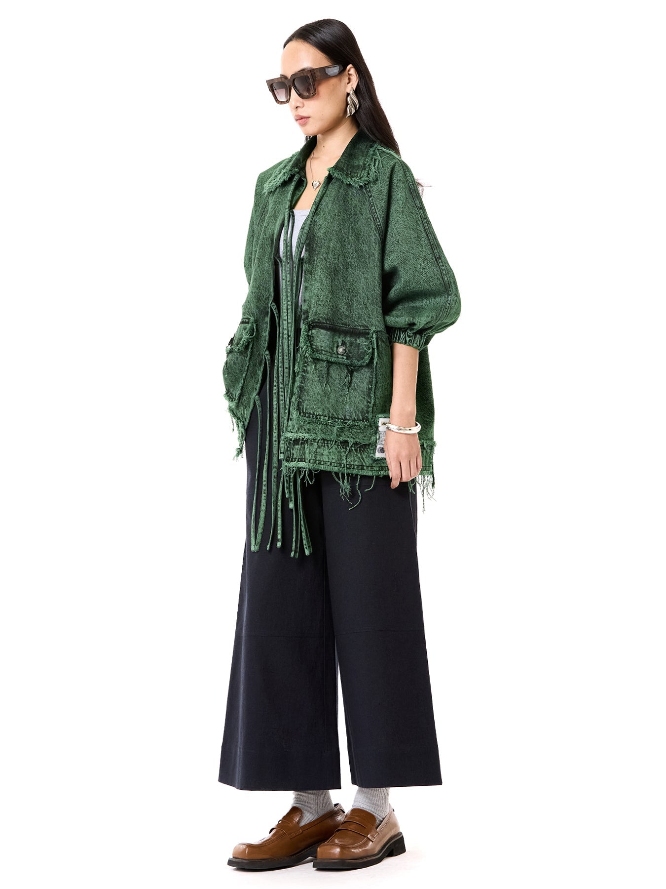 Raw Edge Denim Tie-up Shacket