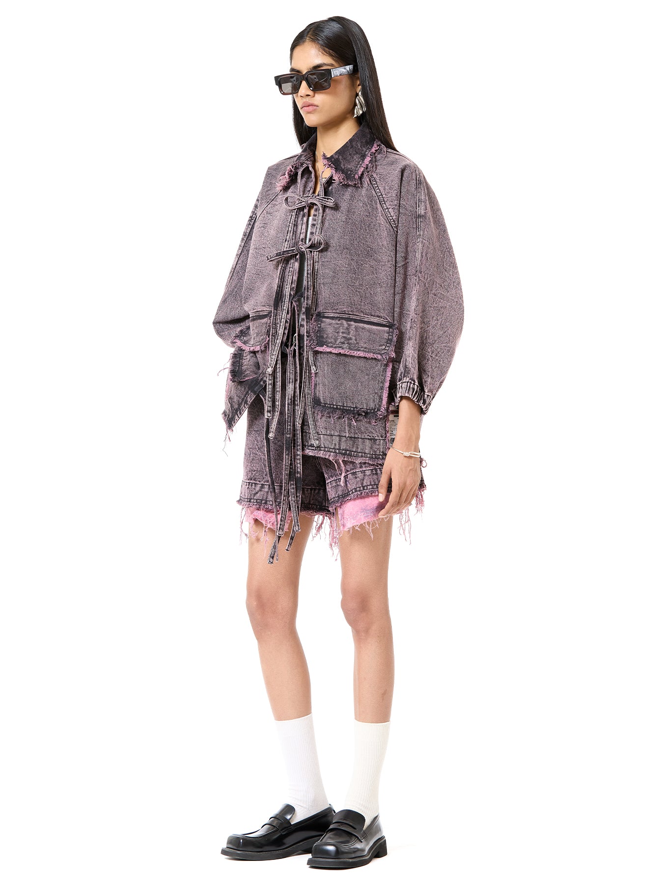 Raw Edge Denim Tie-up Shacket