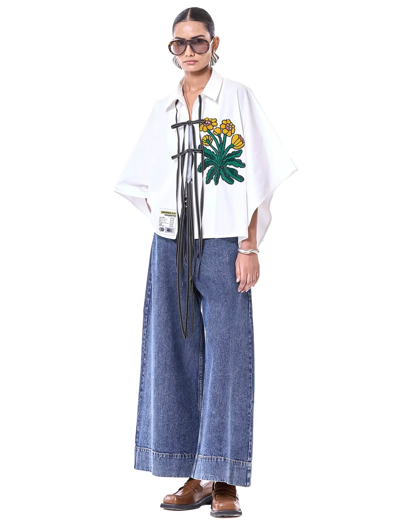 Embroidered Kaftan Tie-up Shirt