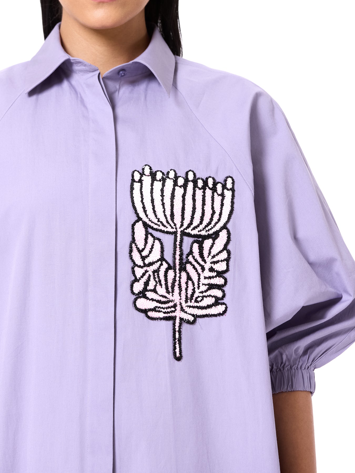 Embroidered Wing Shirt Dress