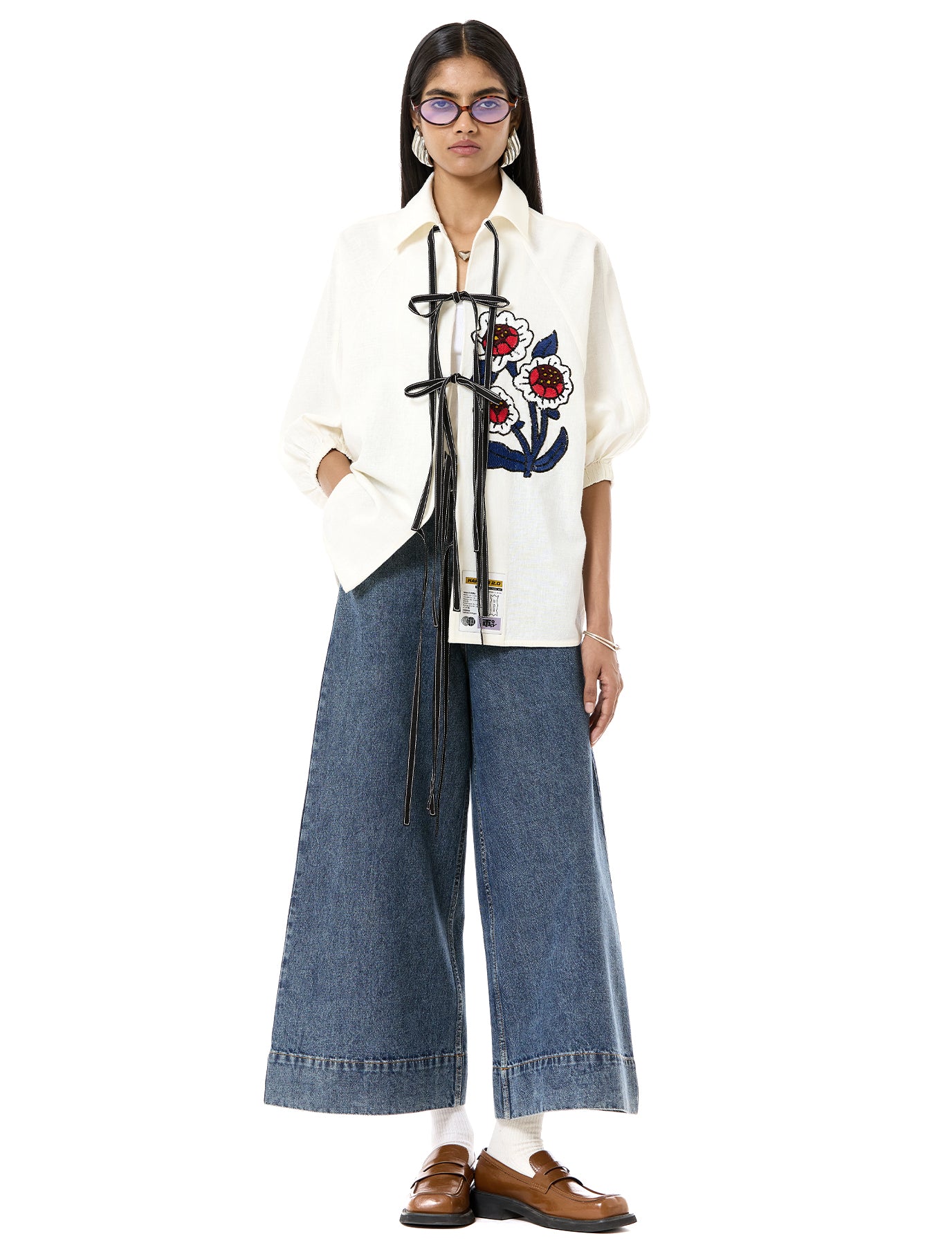 Embroidered Wing Tie-up Shirt