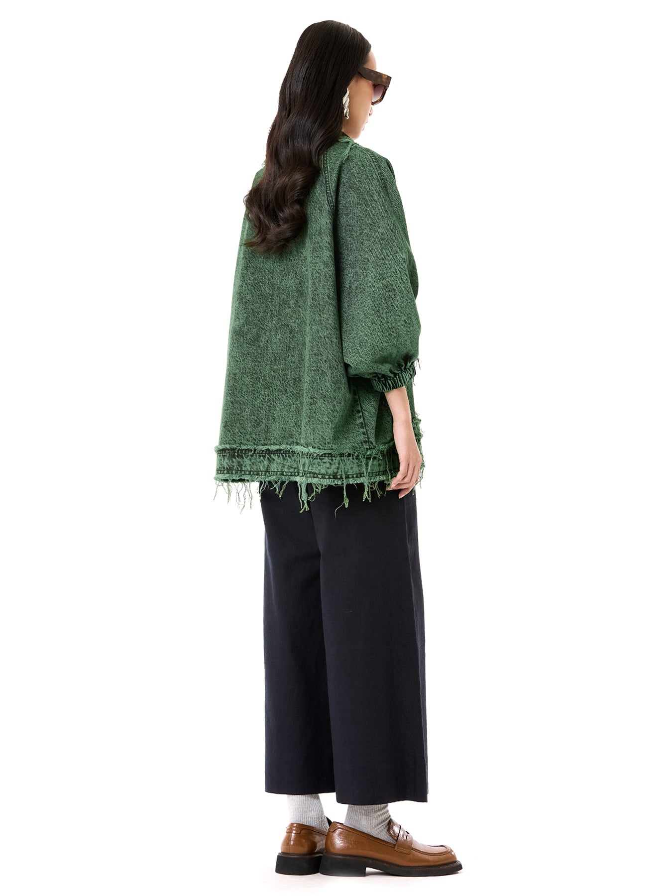 Raw Edge Denim Tie-up Shacket