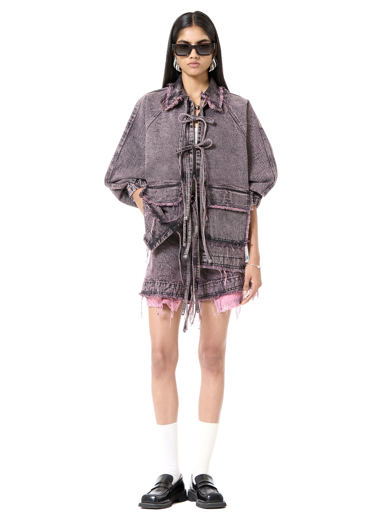 Raw Edge Denim Tie-up Shacket
