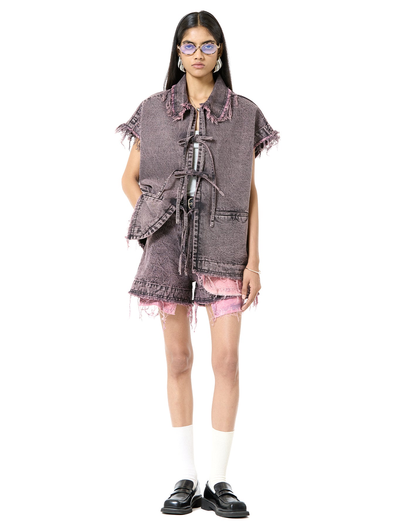 Raw Edge Tie-up-Vest